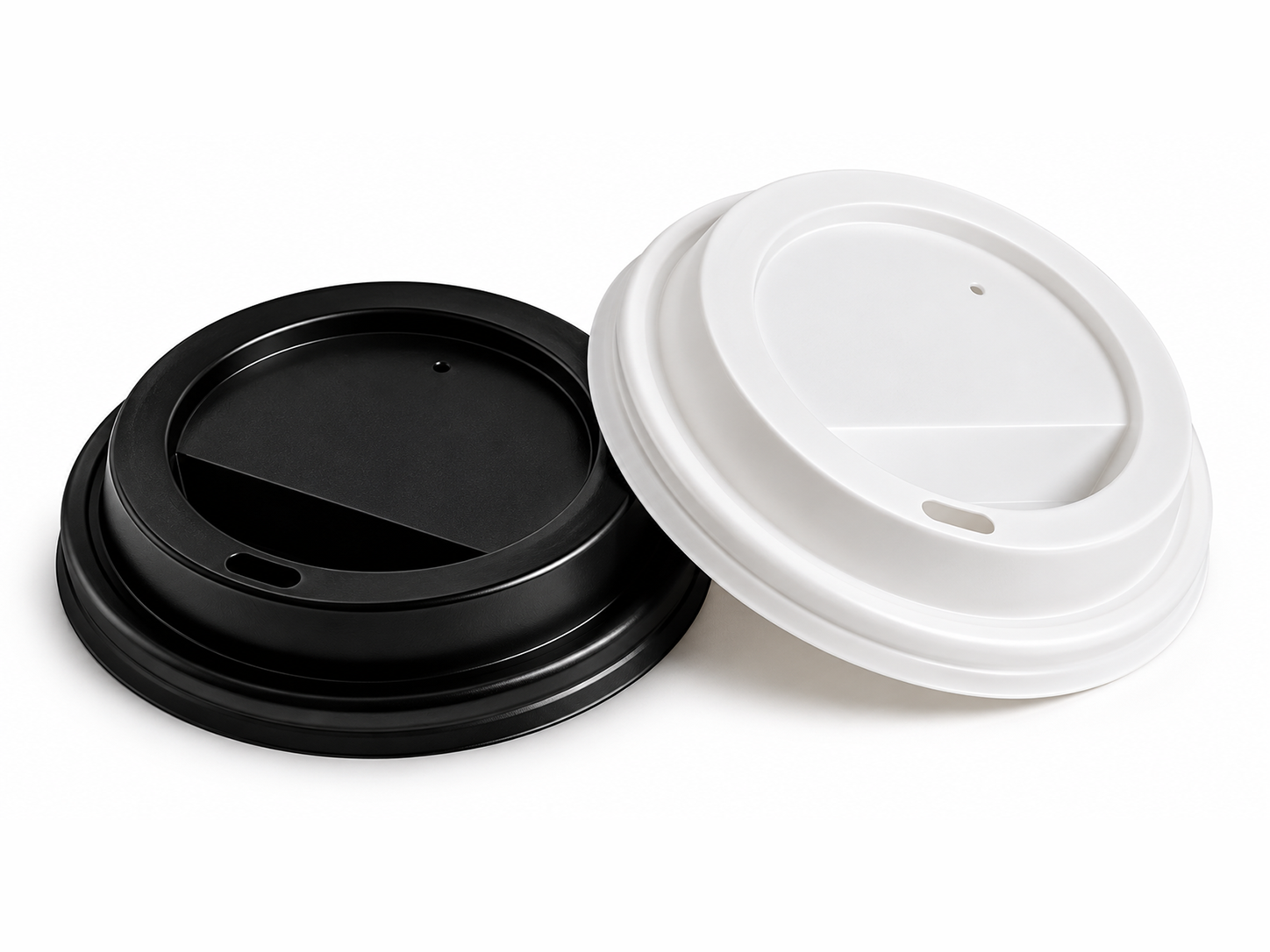 Black and white takeaway coffee cup lids